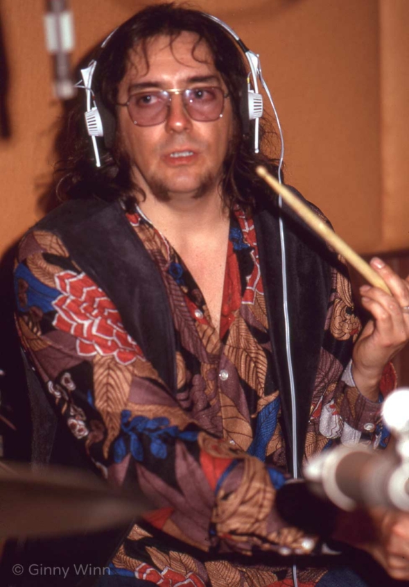 American session drummer Jim Keltner in studio 1973 in Los Angeles, California.